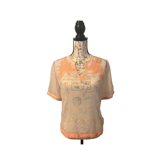 Peach Blouse with Delicate Coral inlaid stitching - Picture 2 of 16